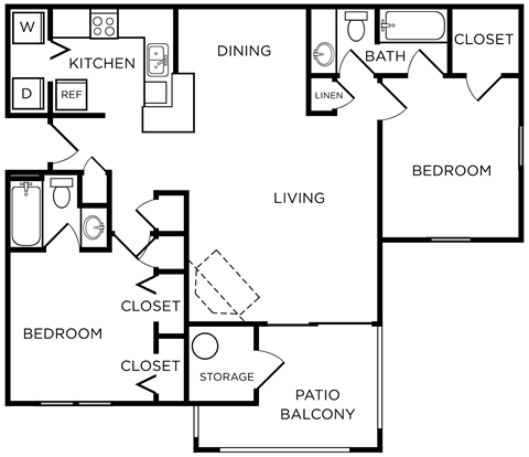 2B floorplan 2 bed 2 bath at Westbury Mews, South Carolina, 29485